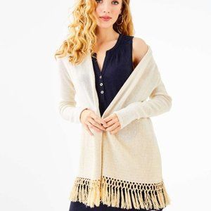 Lilly Pulitzer Gold Tatum Fringe Hem Cardigan XS